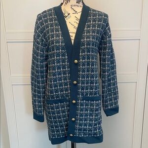 NWT Talbots 100% Merino Wool Blue Cardigan SZ MP